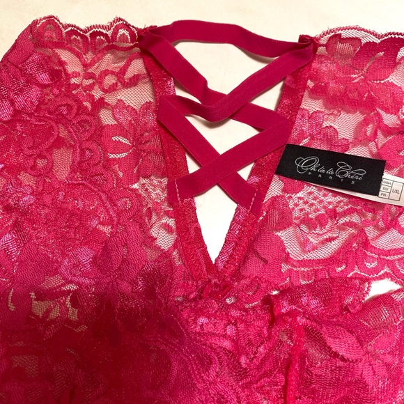 NWOT Oh Là Là Chéri Hot Pink Lace Crotchless Panties - Picture 5 of 8
